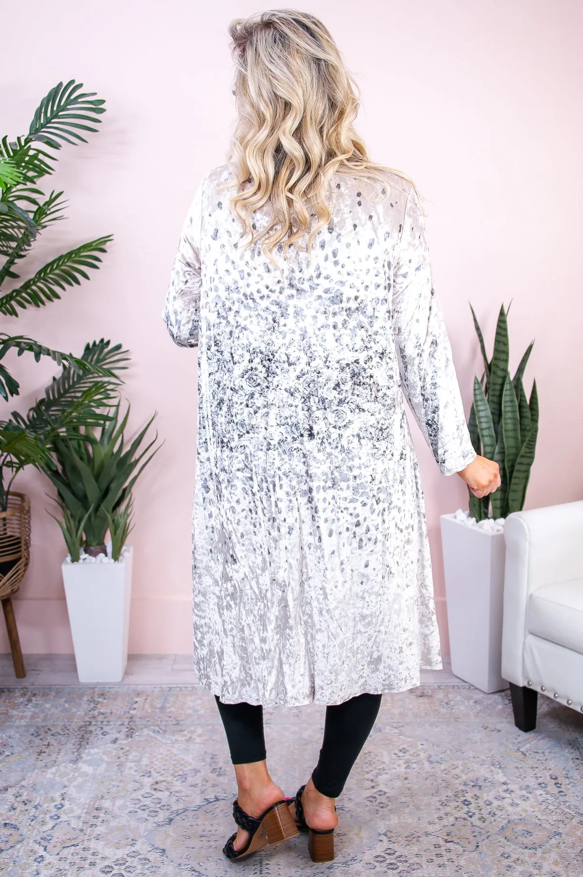 A Taste Of Luxury Beige/Multi Color Printed/Floral Velvet Cardigan - O5328BG