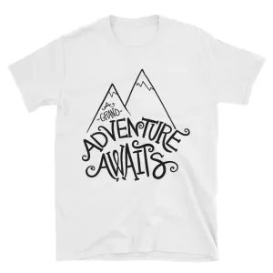 Adventure Awaits T Shirt White Cotton Adventure Time T Shirt for Men