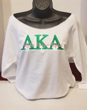 AKA 3/4 OFF THE SHOULDER SHIRT SCRIPT LETTER(Pink White)