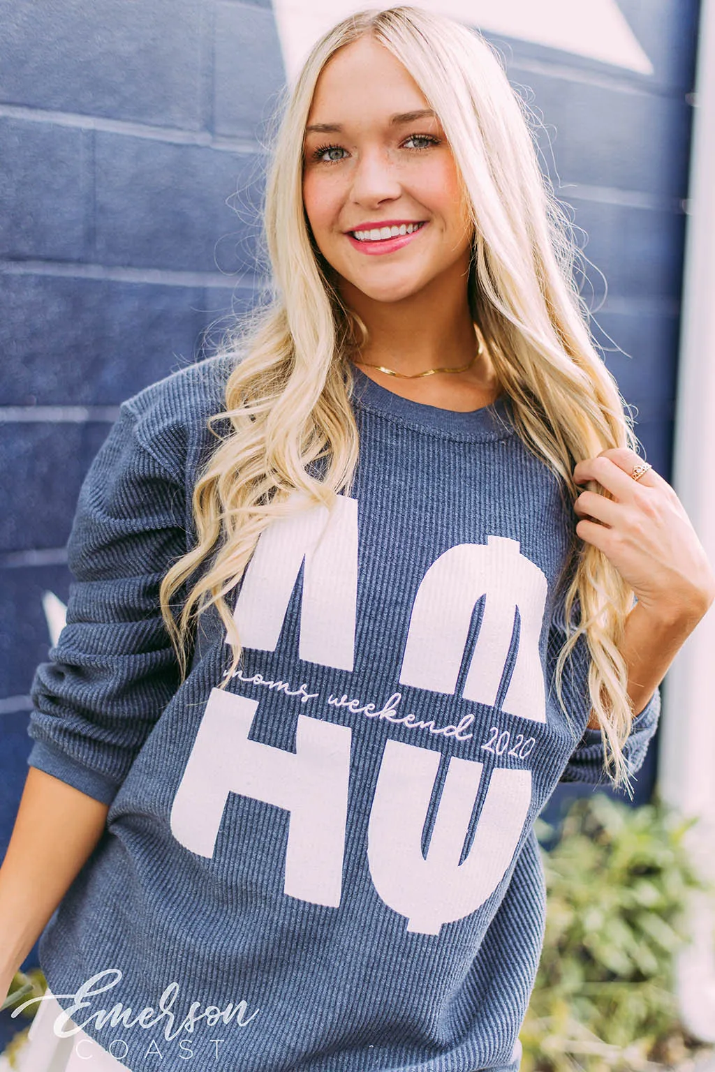 Alpha Phi Moms Weekend Navy Corduroy Sweatshirt