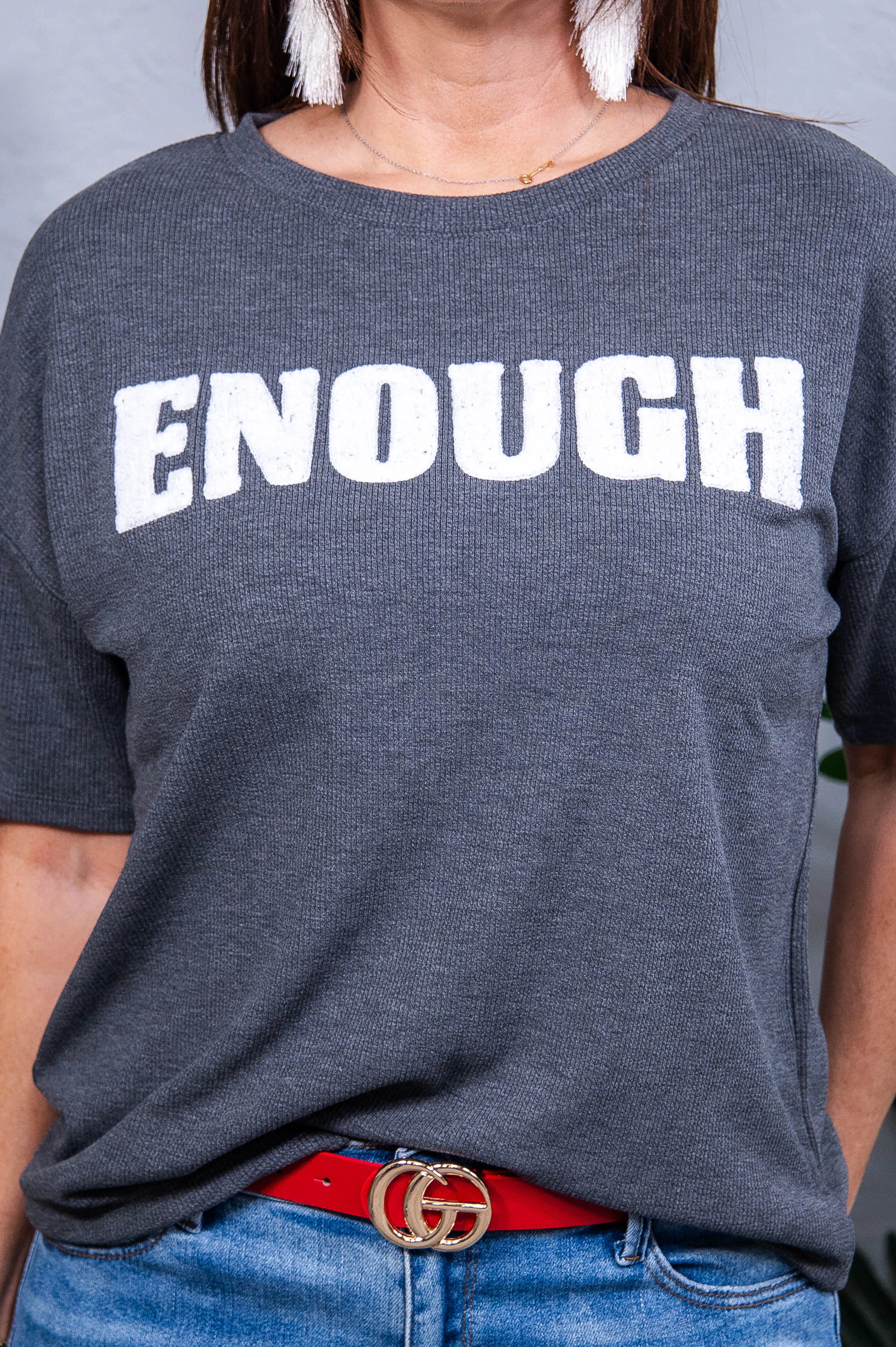 Always Enough Graphic Tee in Charcoal - T10871CH