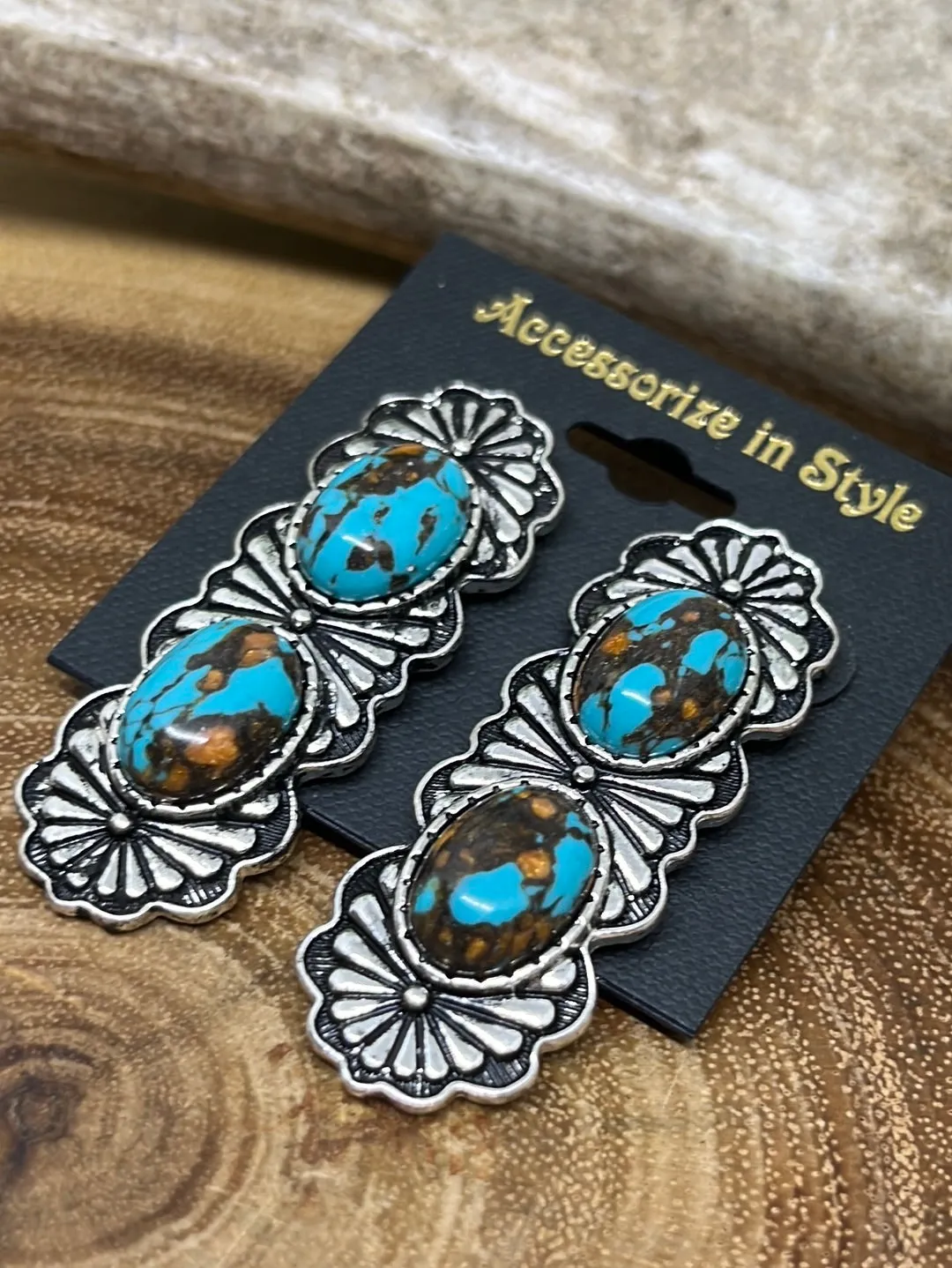 Ancona Concho With Double Oval Stone Post Earrings