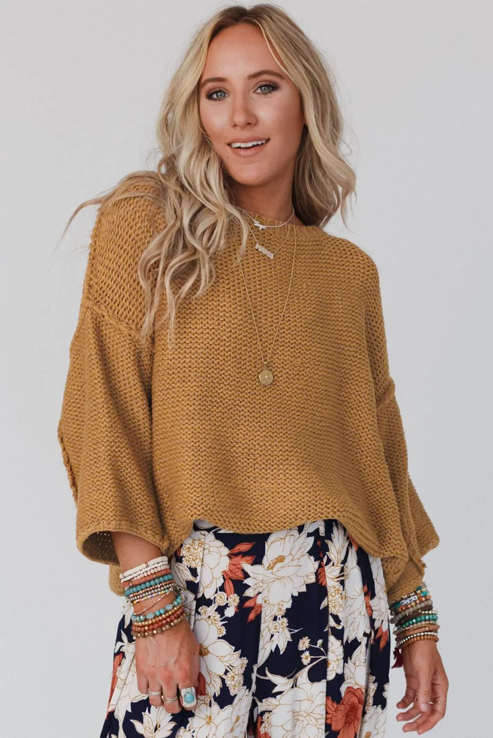 Antionette Round Neck Dropped Shoulder Sweater