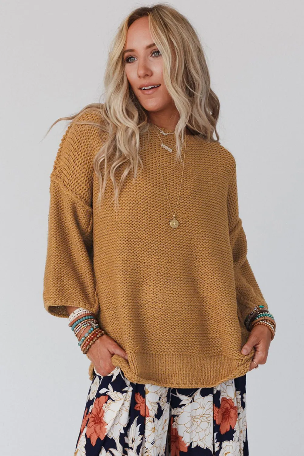 Antionette Round Neck Dropped Shoulder Sweater