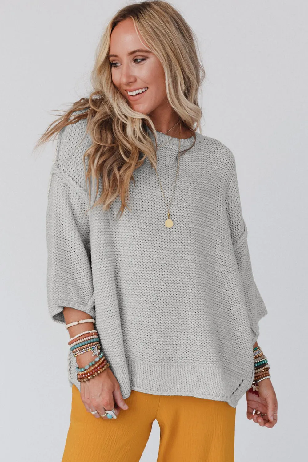 Antionette Round Neck Dropped Shoulder Sweater