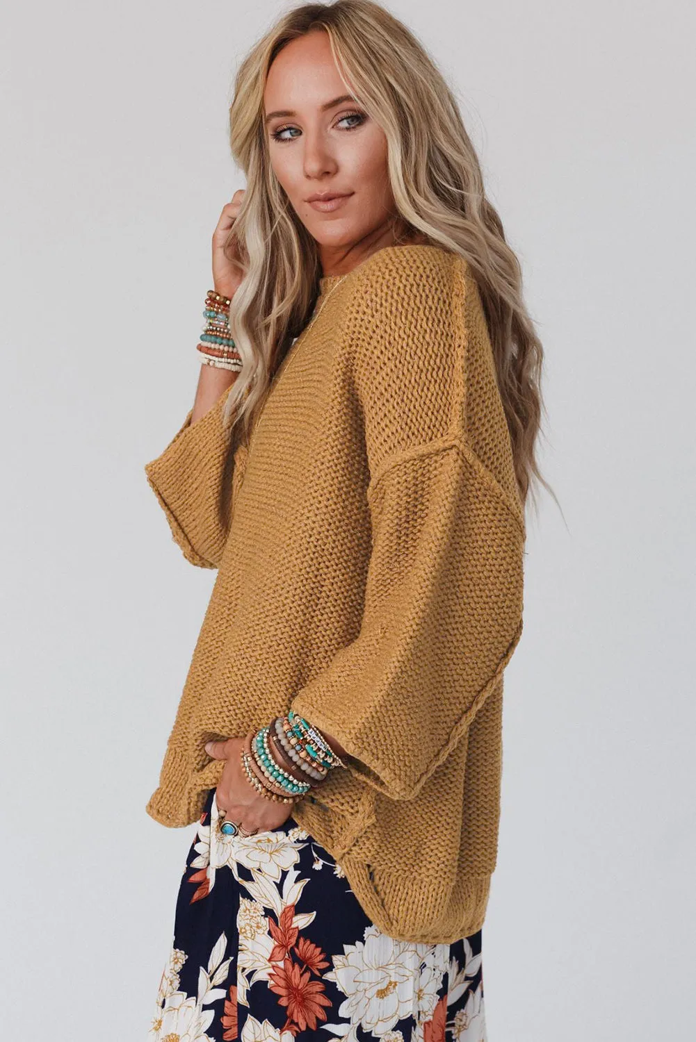 Antionette Round Neck Dropped Shoulder Sweater