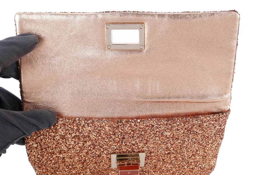 ANYA HINDMARCH BRONZE GLITTER VALORIE CLUTCH WITH BOX ONLY