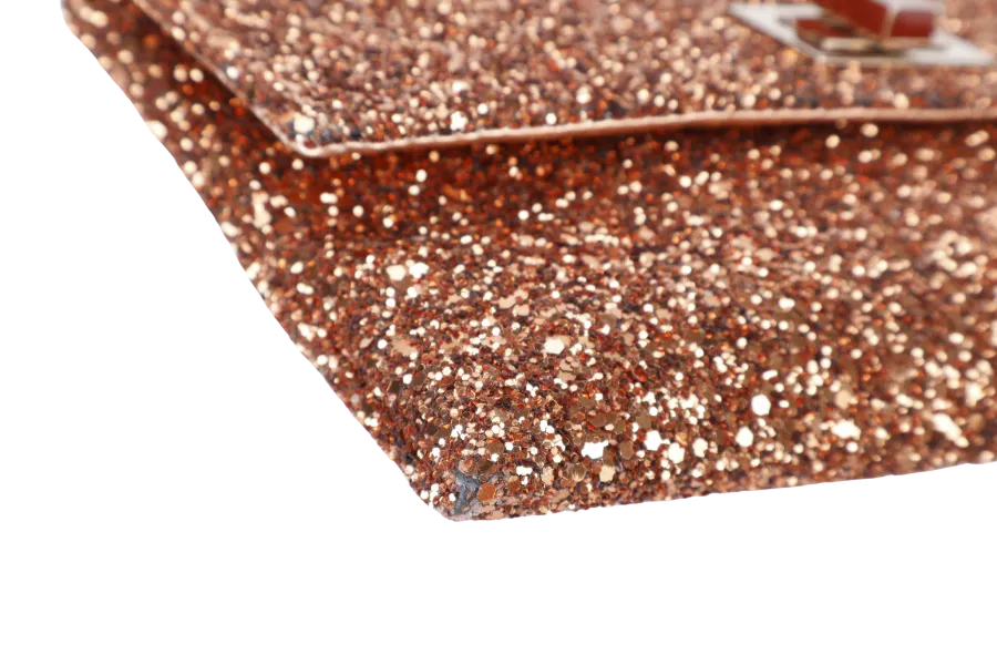ANYA HINDMARCH BRONZE GLITTER VALORIE CLUTCH WITH BOX ONLY
