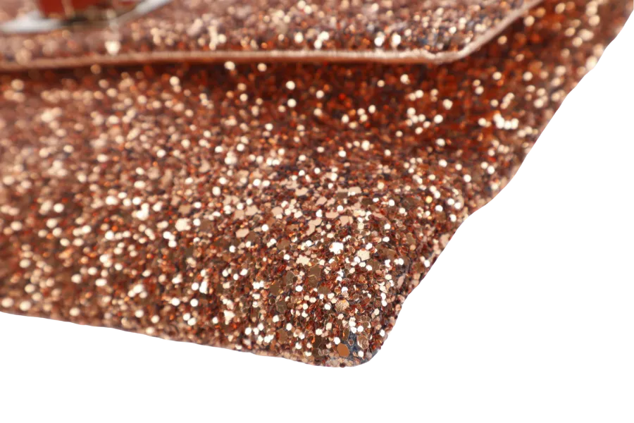 ANYA HINDMARCH BRONZE GLITTER VALORIE CLUTCH WITH BOX ONLY