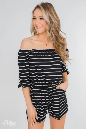 Anything For You Off The Shoulder Romper- Black