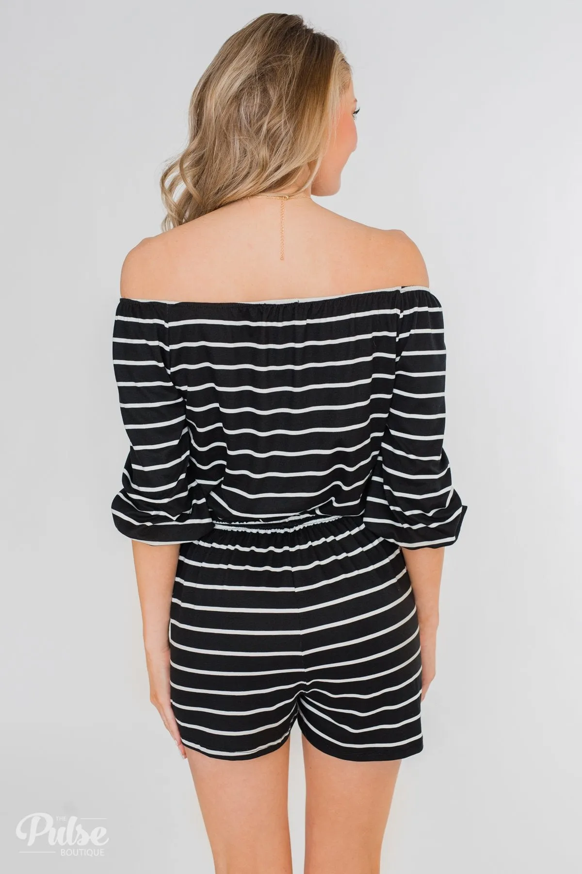 Anything For You Off The Shoulder Romper- Black