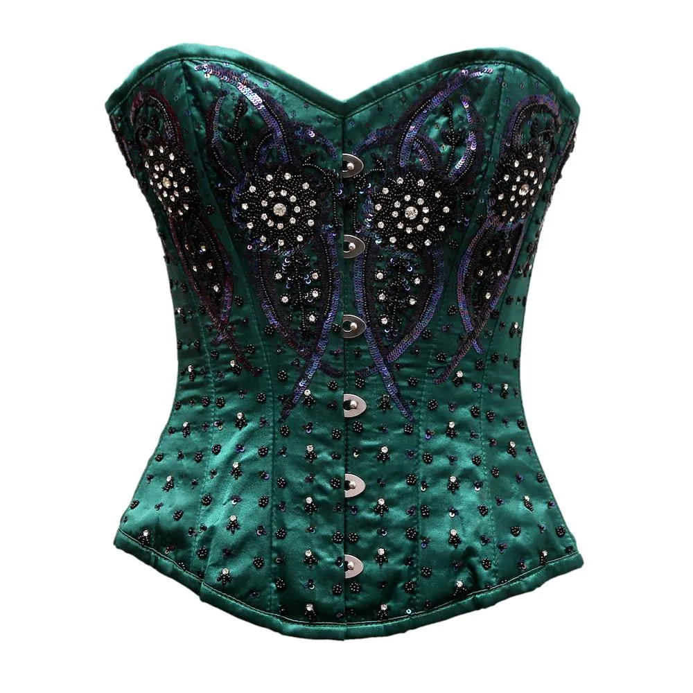 Auriemma Green Satin Satin Embroidery Overbust Corset