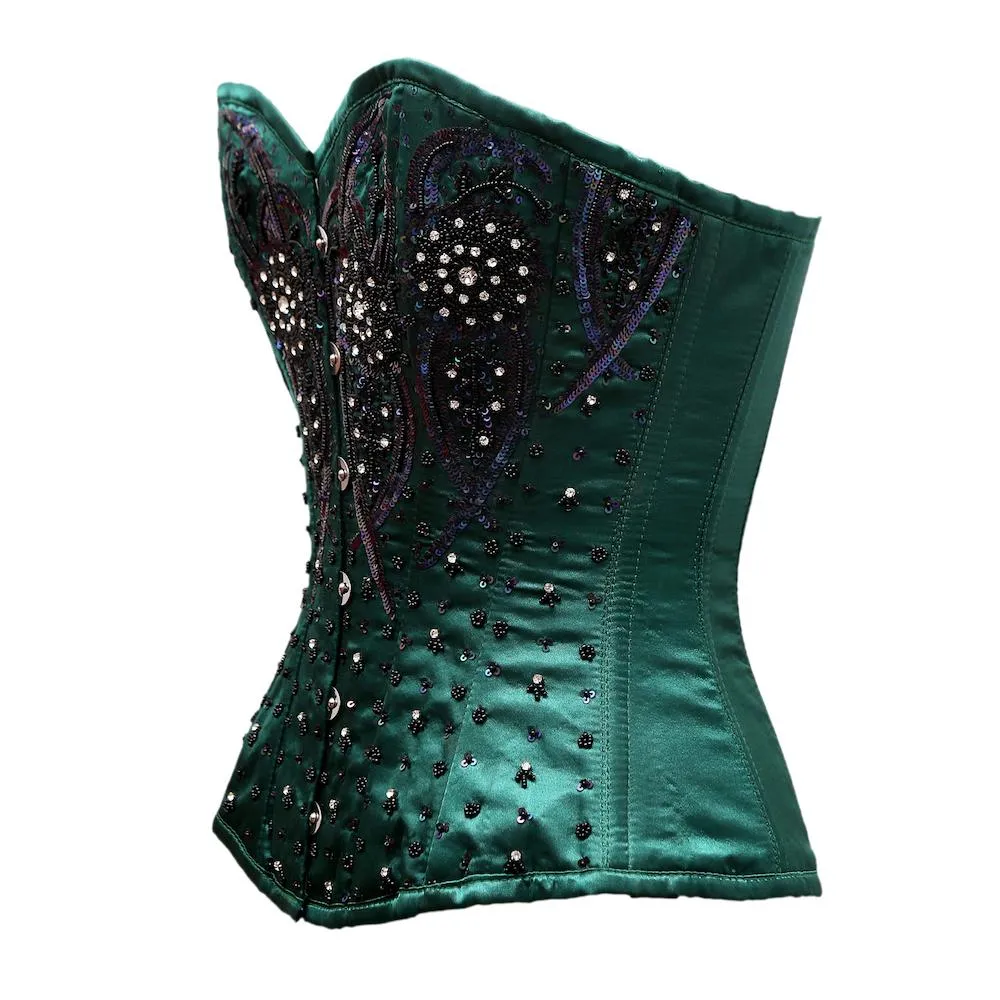 Auriemma Green Satin Satin Embroidery Overbust Corset
