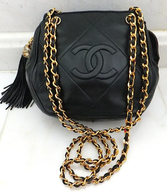 Authentic Chanel Black Vintage Lambskin Octagon Handbag