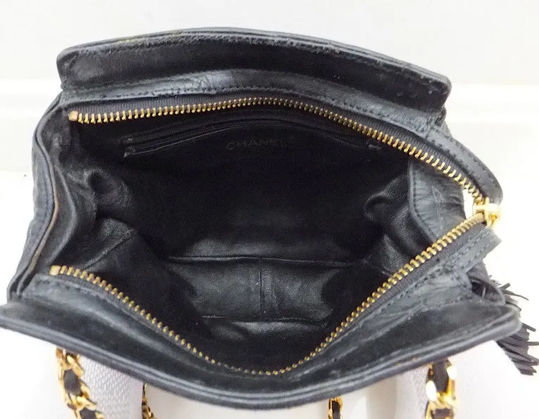 Authentic Chanel Black Vintage Lambskin Octagon Handbag