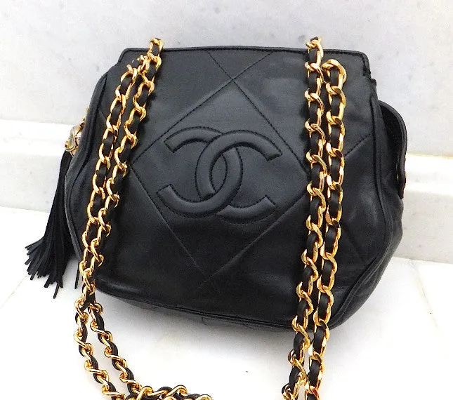 Authentic Chanel Black Vintage Lambskin Octagon Handbag