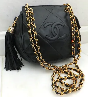 Authentic Chanel Black Vintage Lambskin Octagon Handbag
