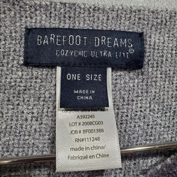 Barefoot Dreams Cozy Chic Ultra Lite Ocean Breeze Blue/Gray Stripe Poncho One Sz