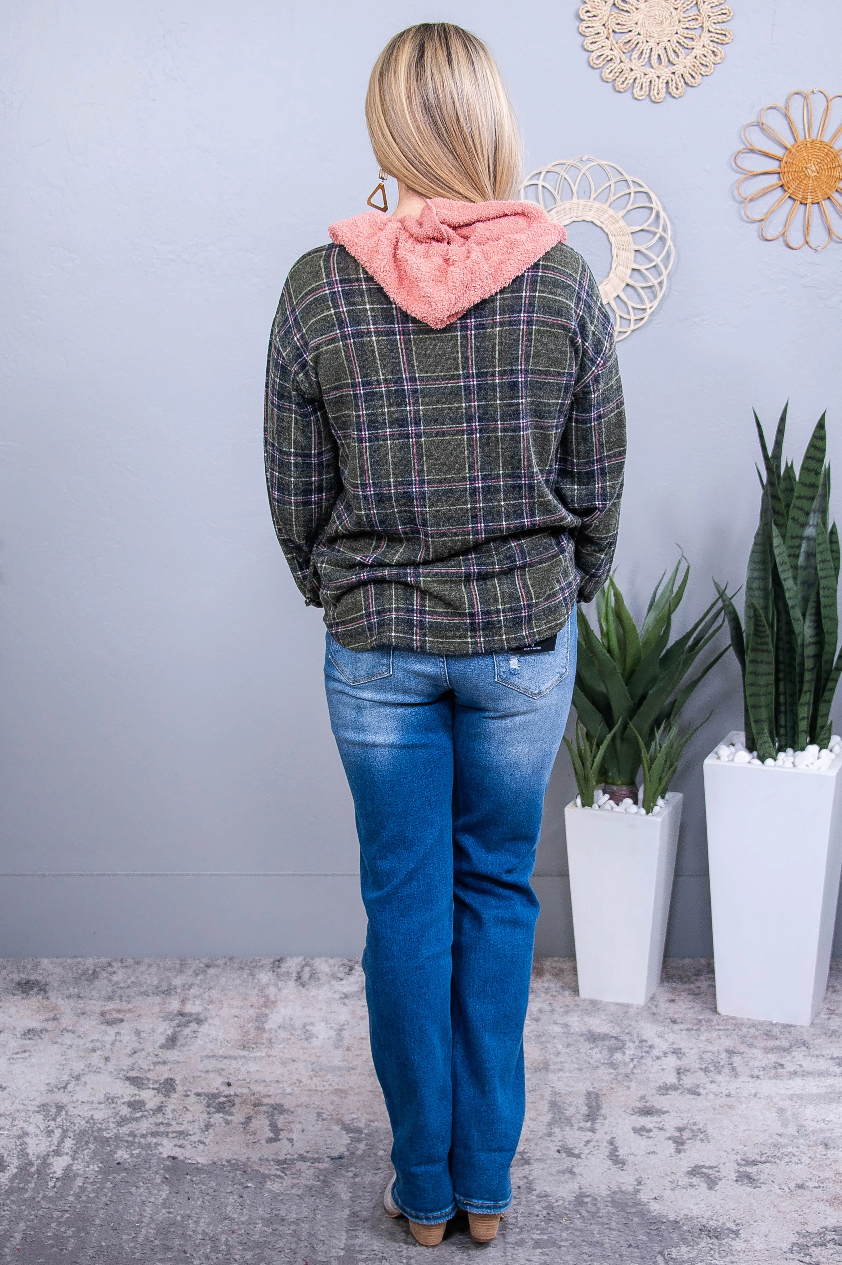 Be Your Own Masterpiece Olive/Multi Color Plaid Hooded Top - T10723OL