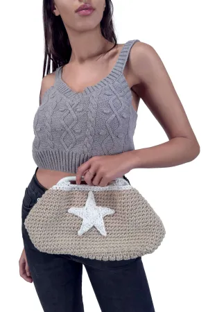 Beige Stella Star Crochet Clutch