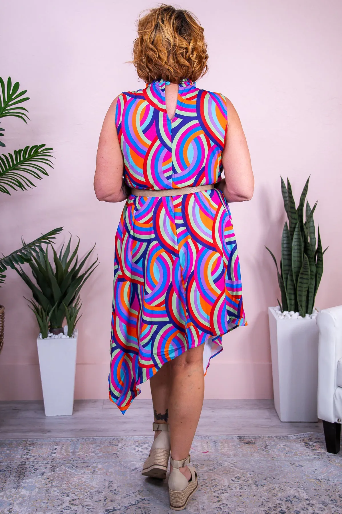 Believe In Me Blue/Multi Color Geometrical Asymmetrical Dress - D5448BL