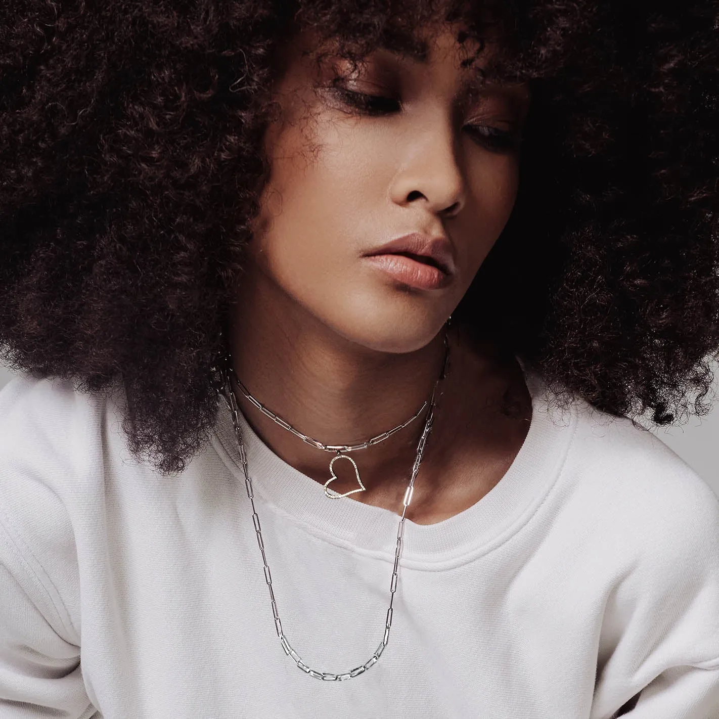 Bi-Colour Paperclip Chain Choker in Black and White Gold