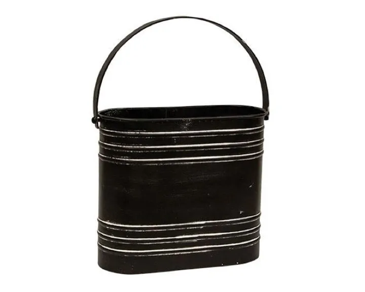 Black distressed metal oval flower bucket