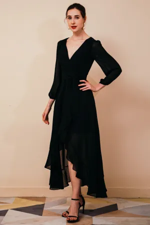 Black Long sleeves High low Chiffon Evening Dress