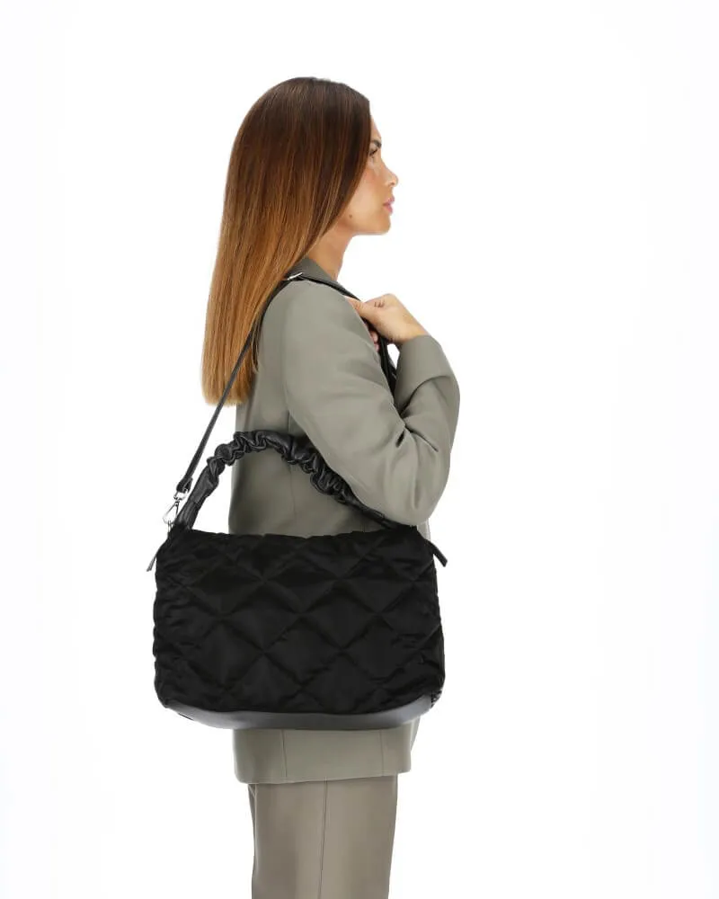 Black Quilted Handbag with Leather Handle