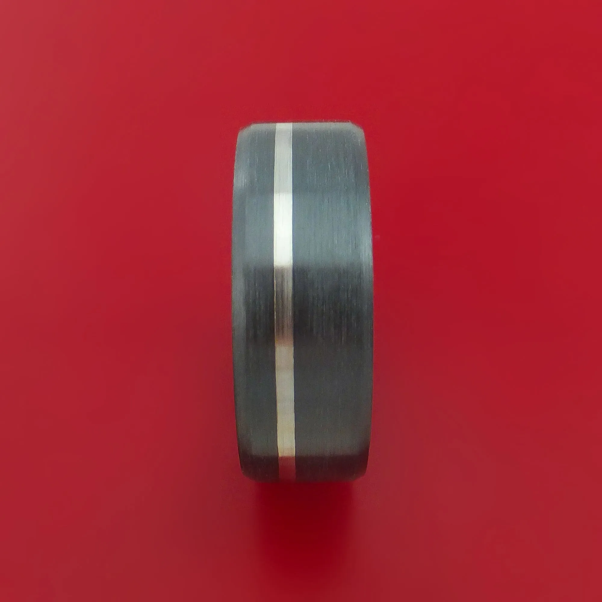Black Zirconium Ring with Platinum Inlay and Interior Hardwood Sleeve Custom Made Band