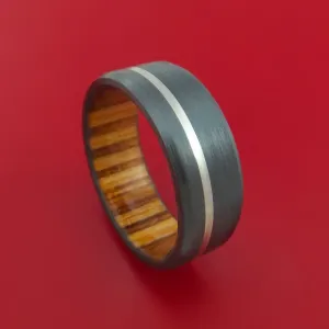 Black Zirconium Ring with Platinum Inlay and Interior Hardwood Sleeve Custom Made Band