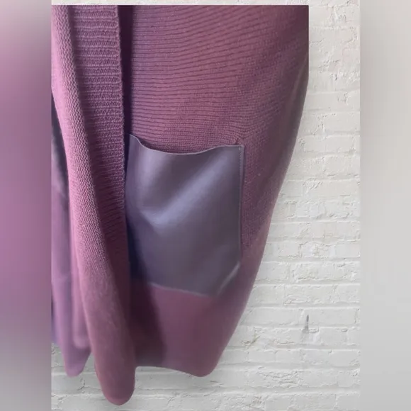 BlankNYC Womens NWT Asymmetrical Vegan Leather Cowl Open Cardigan Medium Oxblood
