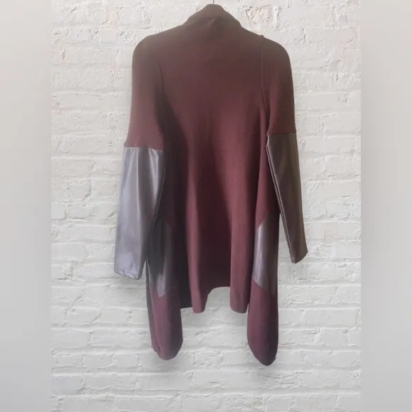 BlankNYC Womens NWT Asymmetrical Vegan Leather Cowl Open Cardigan Medium Oxblood