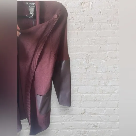 BlankNYC Womens NWT Asymmetrical Vegan Leather Cowl Open Cardigan Medium Oxblood