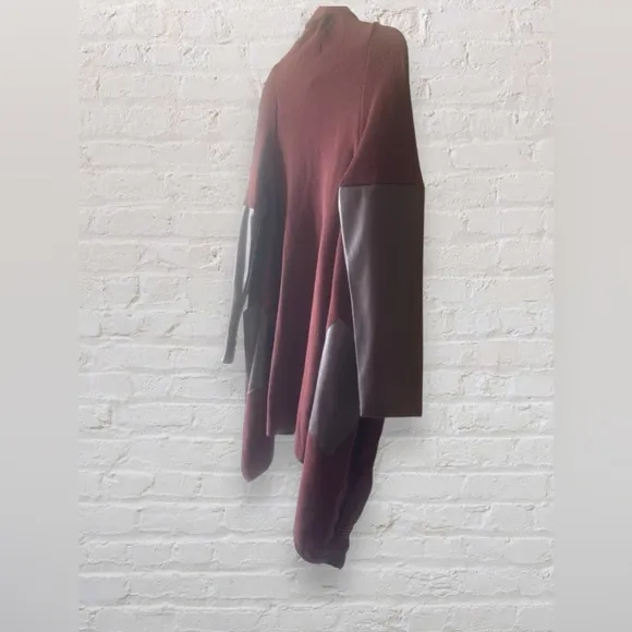 BlankNYC Womens NWT Asymmetrical Vegan Leather Cowl Open Cardigan Medium Oxblood