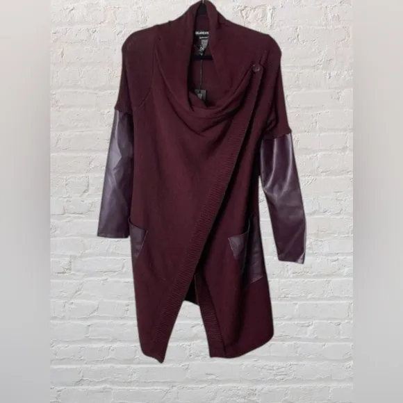 BlankNYC Womens NWT Asymmetrical Vegan Leather Cowl Open Cardigan Medium Oxblood