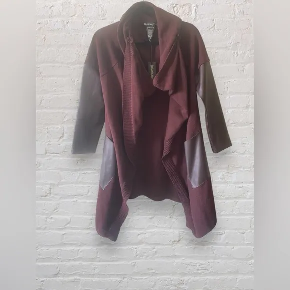 BlankNYC Womens NWT Asymmetrical Vegan Leather Cowl Open Cardigan Medium Oxblood