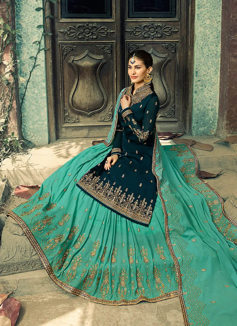 Blue Dual Tone Embroidered Lehenga Suit