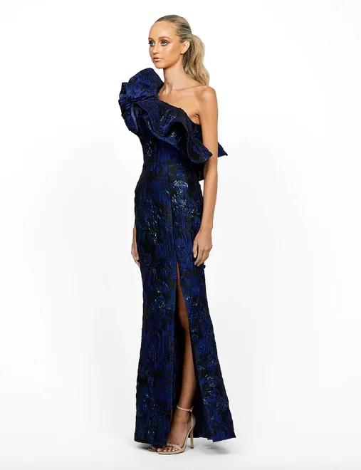 Bonne Nuit One Shoulder Gown in Navy by Bariano - RENTAL