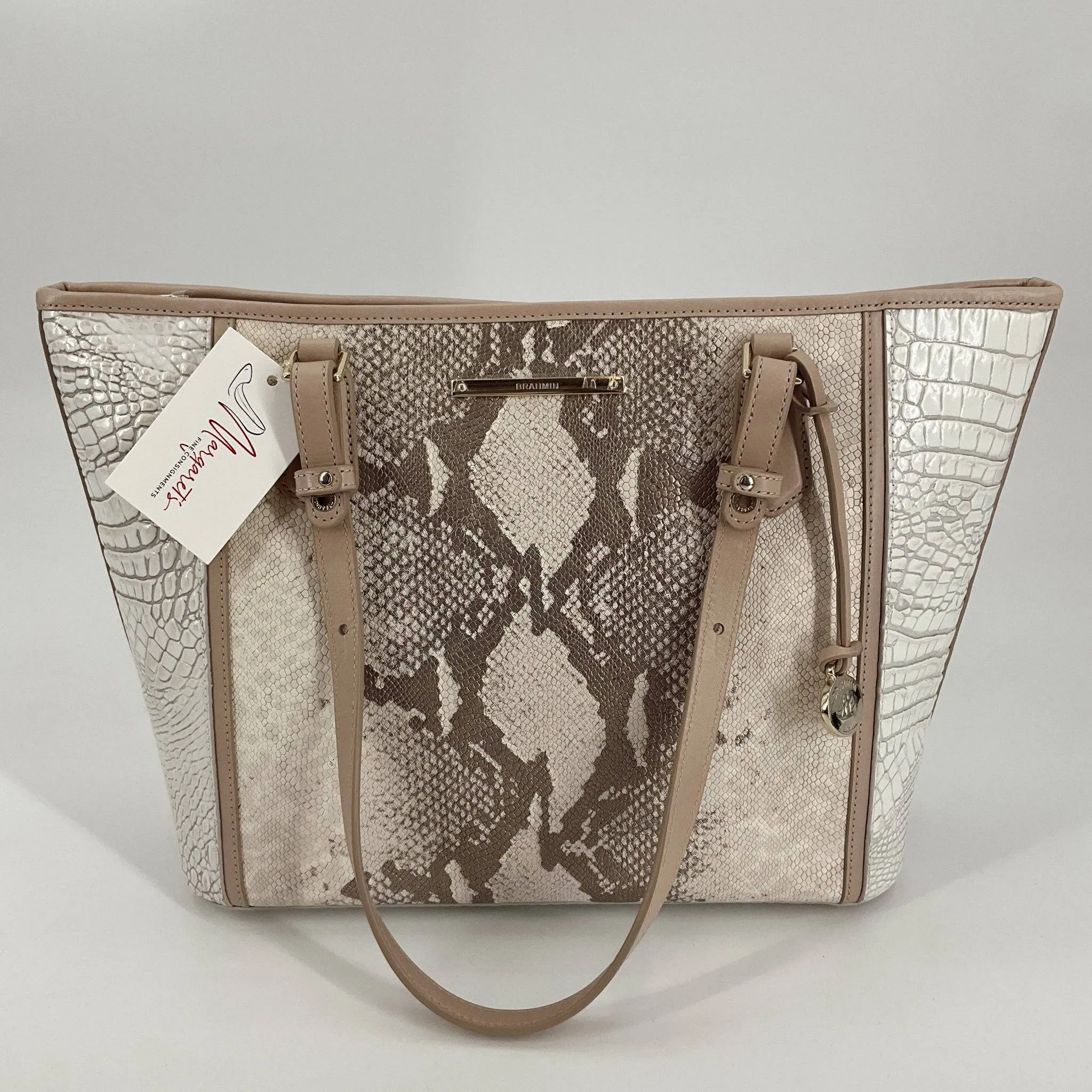 Brahmin Cream/Tan Snake Print Handbag