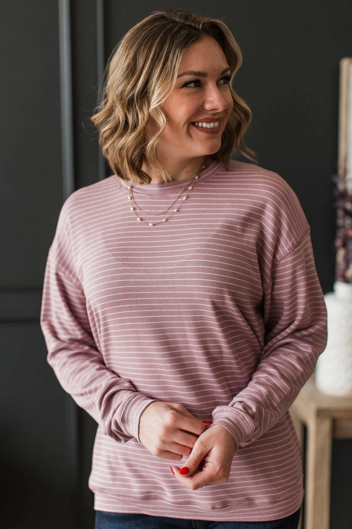 Brighten My Day Striped Pullover Top- Mauve