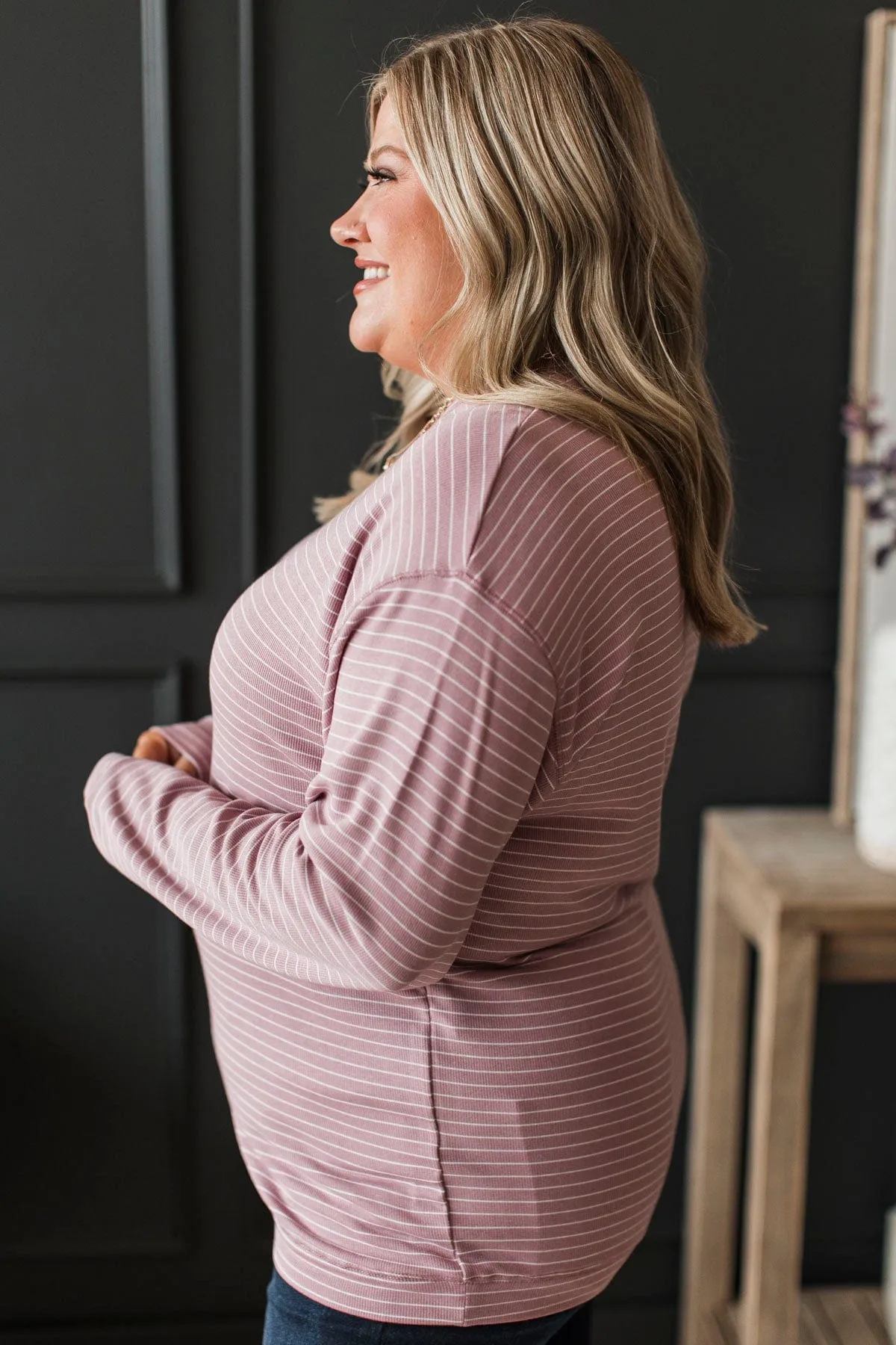 Brighten My Day Striped Pullover Top- Mauve