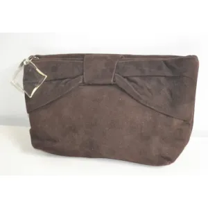 Brown Suede Bow Lucite Tag Clutch