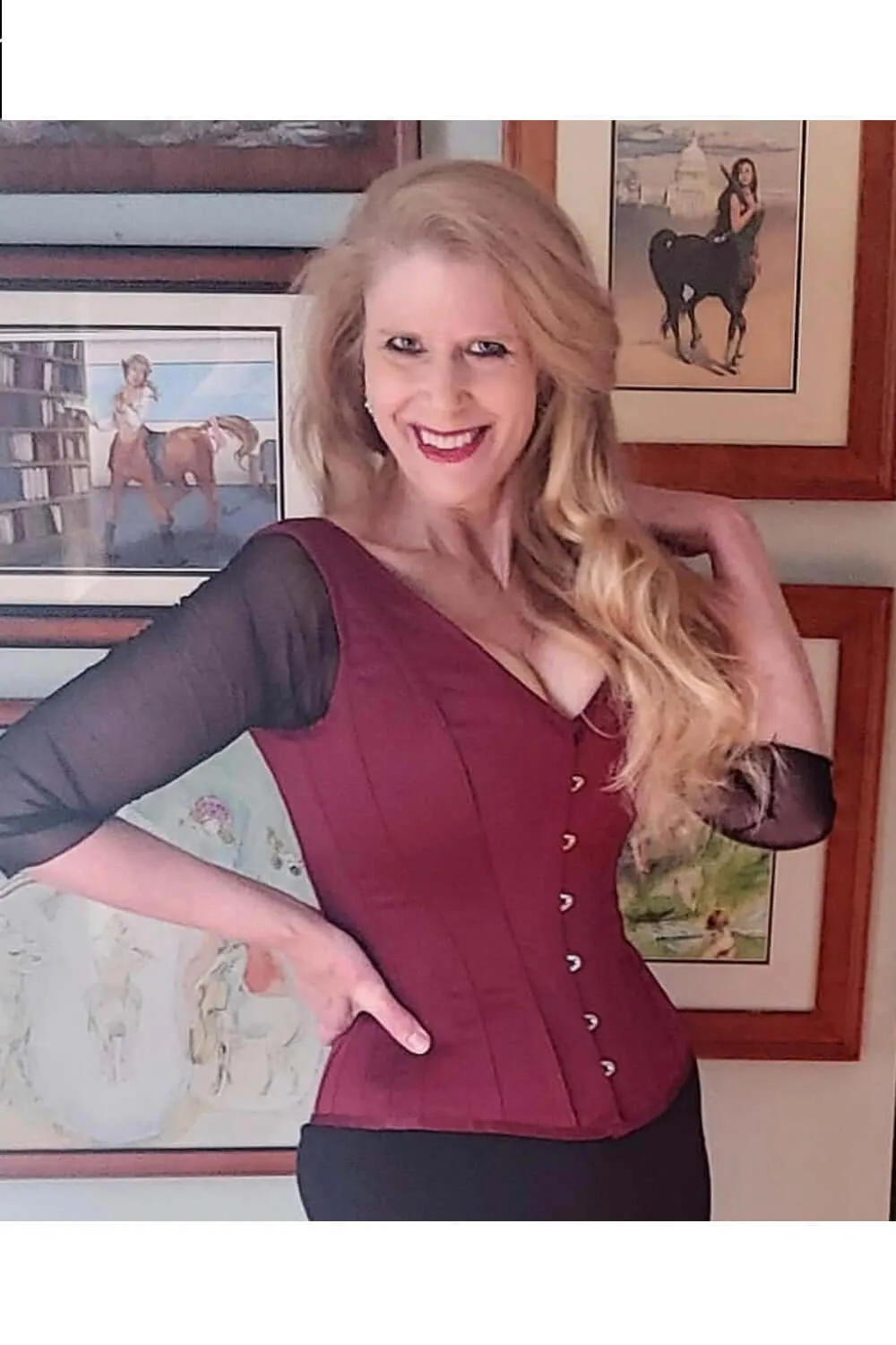 Burgundy V Neck Waist Taming Overbust With Straps