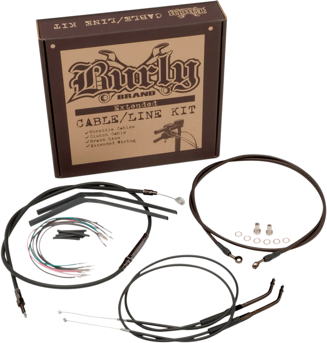 Burly Brand B30-1040 Extended Cable/Brake Line Kit for 14in. Ape Handlebars - Black Vinyl