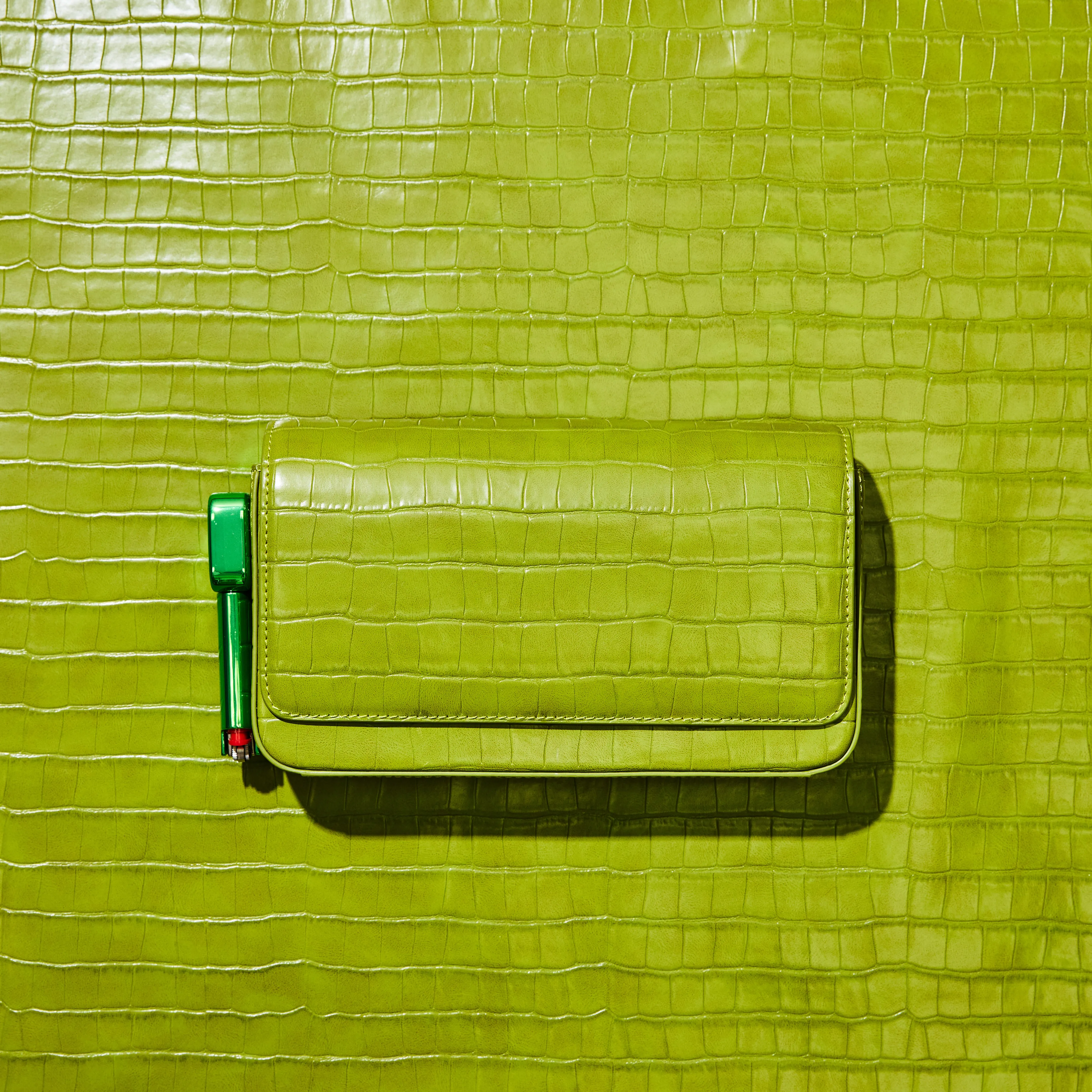 Burn Clutch in Pea Green Croc