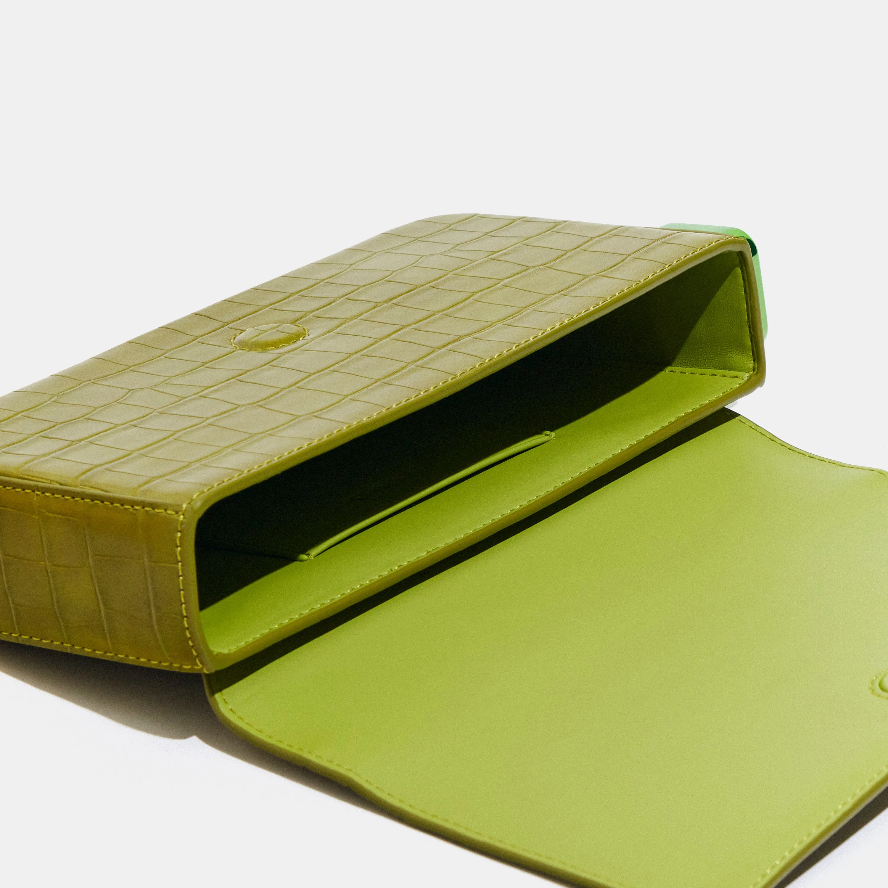 Burn Clutch in Pea Green Croc