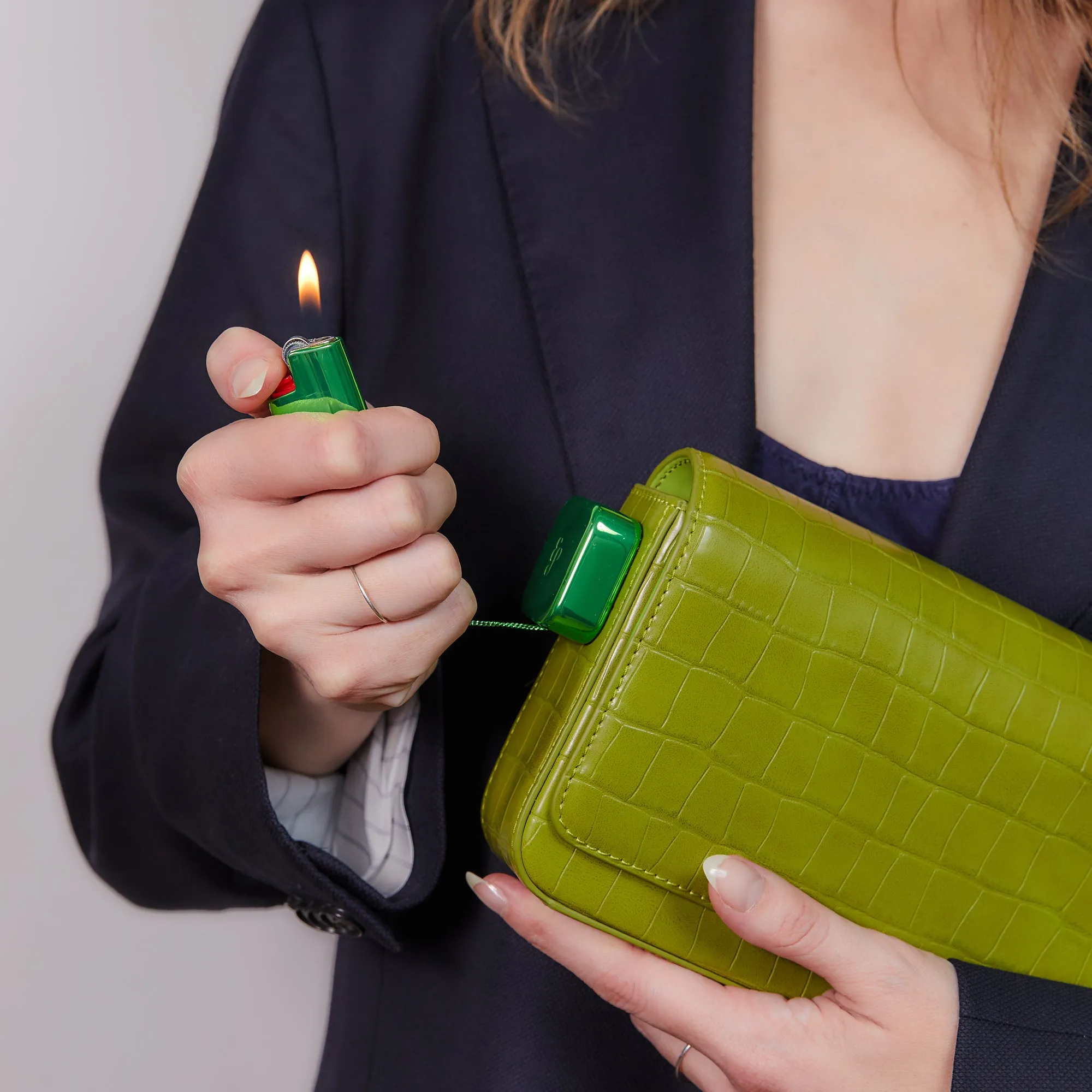 Burn Clutch in Pea Green Croc