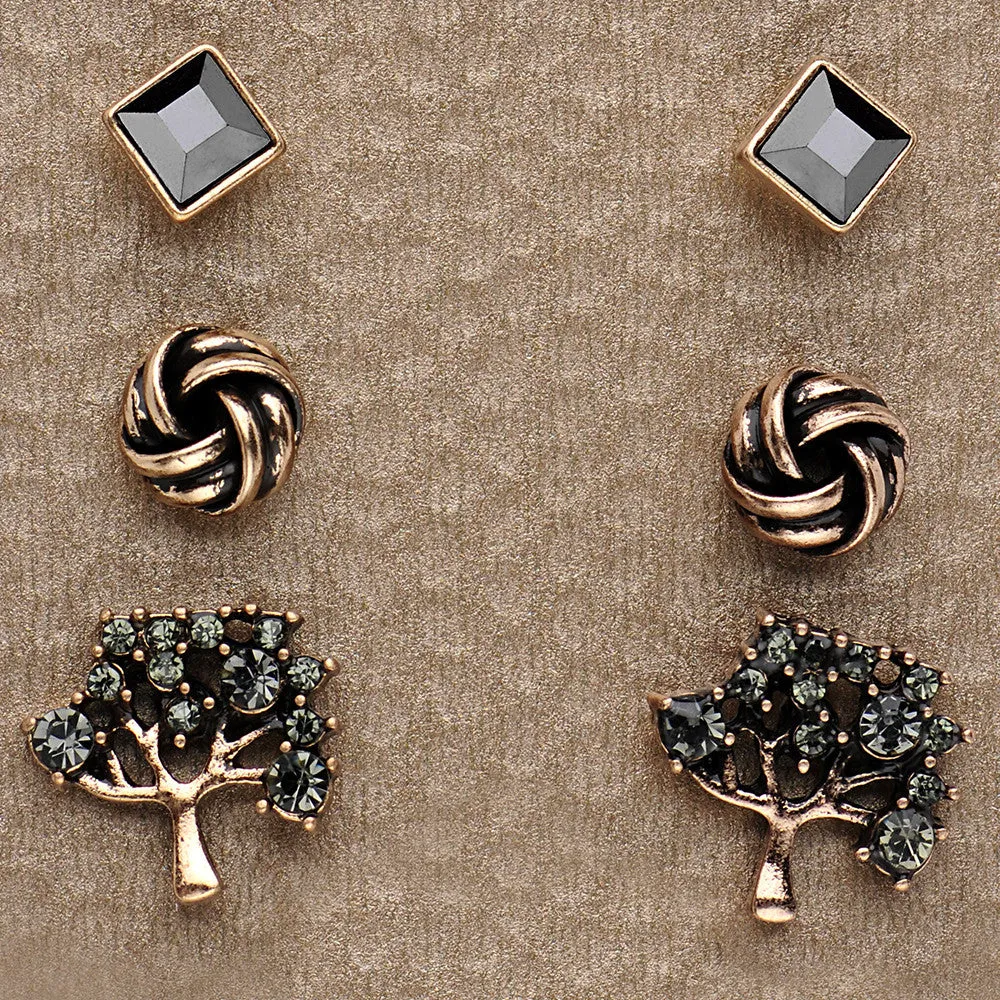 Burnished Rose Gold Tree of Life Stud Earring Set