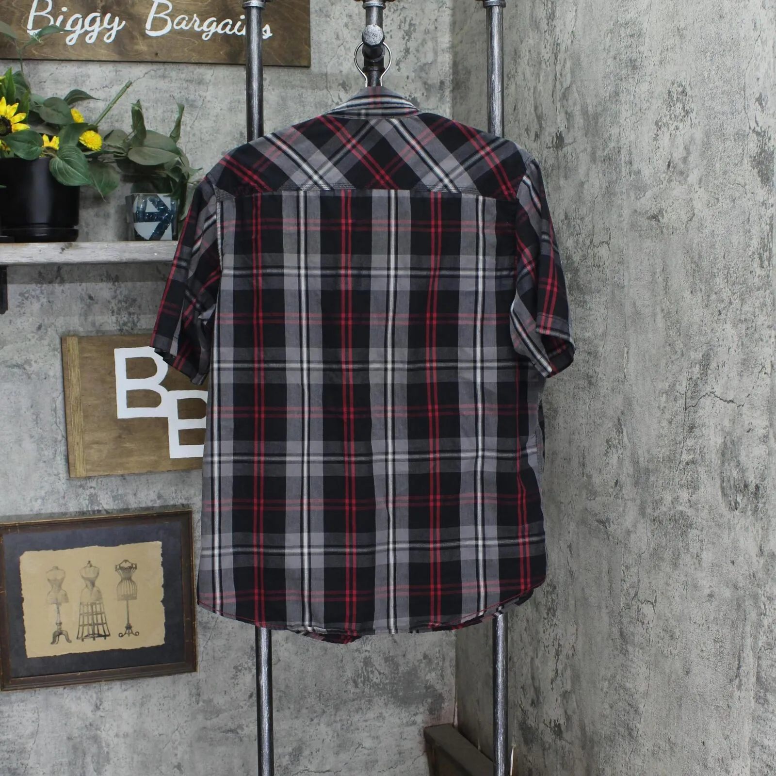 Burnside Mens Plaid Button Up Short Sleeve Shirt 166c1e4d57e742 Black Multi XL